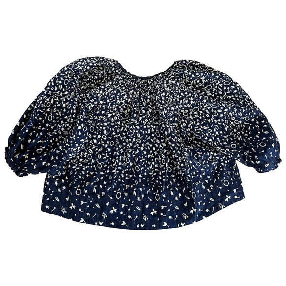 The GREAT. Perch Cotton Peasant Prairie Blouse Navy Cream Balloon Sleeve Boho - Picture 5 of 11